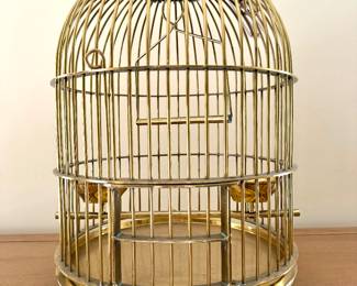 SOLD; vintage solid brass bird cage; 12x18