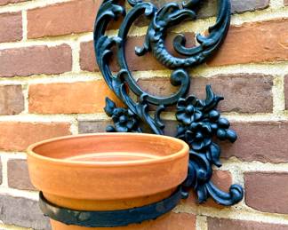 $48; black, metal hanging plant holder and pot; 9x9x16
