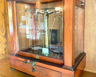 $250; E.H. Sargent & Co. pharmacy balance scale enclosed in wood & glass case; 17x10x18
