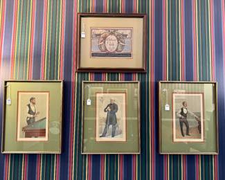 $150; Brunswick-Balke billiards print; 22x18 (top).      $150 each (3 different, coordinating prints); “The Champion of 1886” (left), “The French Republic” (middle), “He Might be Champion if there were a Championship” (right); each 17x21