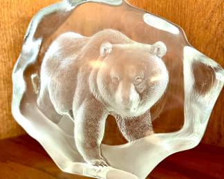 $80; crystal relief bear sculpture; 8x2x7
