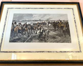 $500; framed and matted print entitled “1815” engraved by Jules Jacquet; 50x39