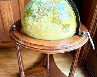 $250; Replogle 16” diameter world globe in wood floor base; 22x33