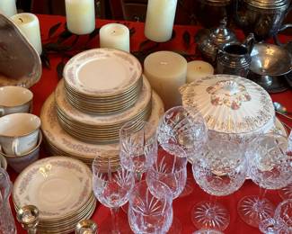 Lenox Chesapeake China Sets, Franklinware Ivory and 22k Gold Server Bowl, Waterford Crystal, and more!