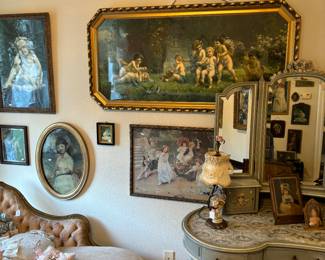 French settee, wall pictures, and dressing table. 