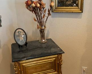 Gold gild marble top French table