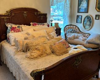 French bed with ormolu, detailed carving. 