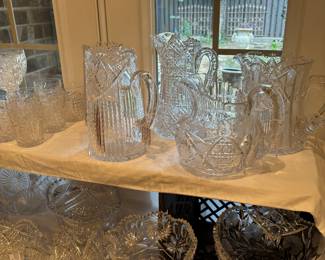 American Brilliant cut glass pitchers and more.