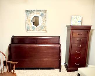 Louis Phillipe queen sleigh bed and lingerie chest
