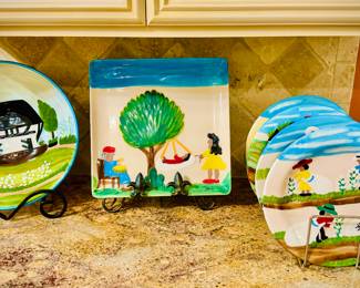 The Clementin Hunter Collection by Gitter Gallery Cotton Picking bowl, Rocking the Baby While Grandma Knits, and various plates