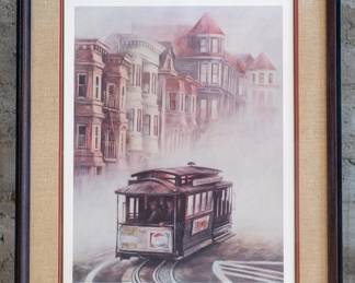 "San Francisco" a signed lithograph by listed artist John Kelly of Scotland/Canada. Kelly (1939-) is known for his marine themed paintings and cityscapes. The piece is hand-titled and signed by the artist on the bottom edge of the piece.