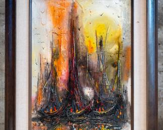 Original oil & acrylic on canvas in wood frame by listed artist, Danny Garcia. Signed and numbered on the verso. Garcia (1929-2012) is known for Marine, landscape, religious painting, portrait and tree sculpture, and ceramics.