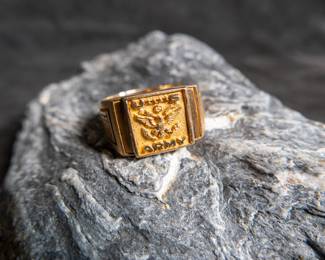 14K yellow gold U.S. Army ring. Approx. weight is 11.39 grams and is a size 11.