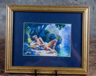 "On The Water" original framed artwork by listed Oregon artist, Kevin Kadar. Kadar's paintings are imbued with a timeless, otherworldly quality, whether his subjects are dynamic nudes, surrealistic allegorical scenes or masterful landscapes which allude his years spent painting and museum-going around Europe. Kevin Kadar is a graduate of Cooper Union in New York City. He is included in many corporate, private and public collections including the Tacoma Art Museum and the Hallie Ford Museum.
