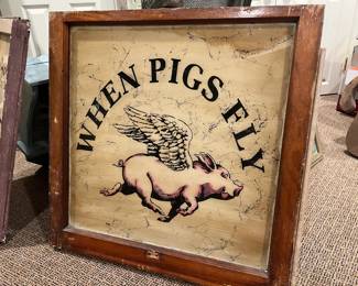 Adorable vintage style reverse art painting on salvaged glass window