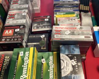 Over 80 boxes of ammunition including, 22 caliber, 38 special, 44 caliber, 44-70, 223, 12 gauge, 9 mm, and more, all priced to sell