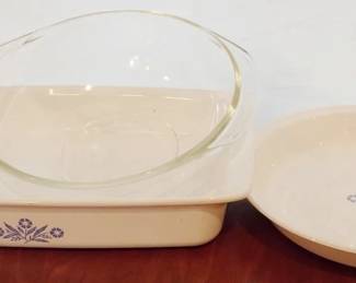 80 - 2 Corning Cornflower Dishes, Pyrex Lid
