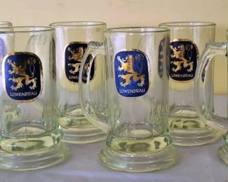713 - Glass Beersteins by Lowenbrau, 6pcs
