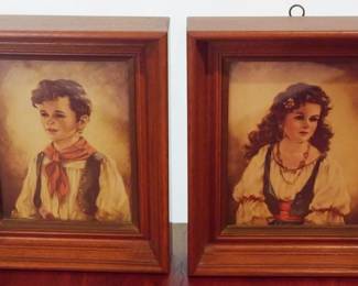 36 - Pair of Elena and Chiko Framed Prints Artist - Anne Allaben 6.5" x 5.5" x 1.5"
