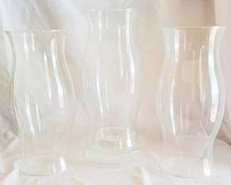 537 - Set of 3 Glass Hurricanes - one w/ base 13" tall
