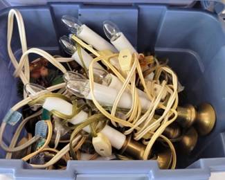 730 - Small Plastic Bin w/ Electric Candle Sticks
