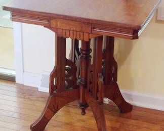 34 - Victorian Walnut Carved Parlor Table 26.5" x 26.5" x 13"
