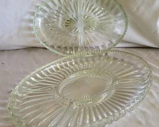 788 - Glass Divided Serving Dishes/ Trays, qty 2 9.5" & 7" round
