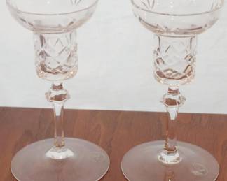 39 - Pair Crystal Single Light Candlesticks - 6" tall
