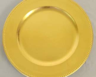 694 - 13" Round Gold Plastic Chargers, qty 8
