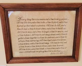 504 - Framed Ecclesiastes Verse 3:1-8 13.5 x 16.5
