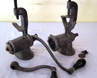 732 - 2 Vintage Meat Grinders cannot guarantee all parts are there
