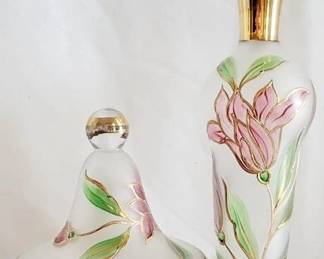 582 - Vintage Painted Cologne & Vanity Box decanter - 15" tall
