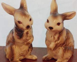 114 - 2 Ceramic Rabbit Figures by Ucagco - 4" tall
