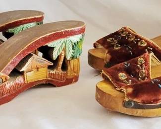 540 - 2 Pairs of Hand Carved Wooden Shoes 9.5" long
