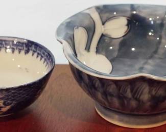77 - 2 Blue/White Art Pottery Bowls
