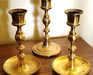775 - 3 Brass Candlestick Holders 5" tall
