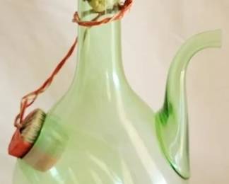 535 - Vintage Green Blown Glass Pitcher w/ Ice Pocket 16" tall
