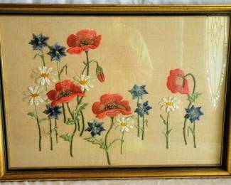 766 - Framed Needlework Art under glass 16.5 x 23

