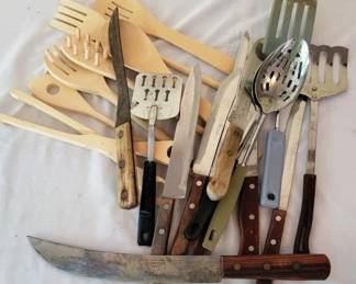 708 - Lot of Assorted Wood Utensils, knives & more
