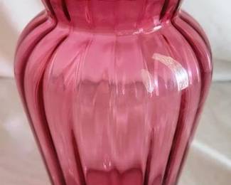 757 - Cranberry Glass Vase - 6.5" tall
