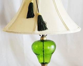 578 - Vintage Green Glass Lamp, Marble Base 24" tall
