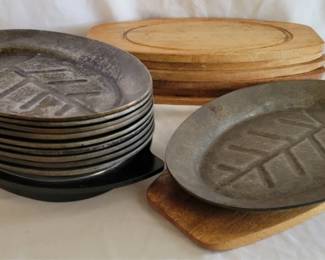 622 - Vintage Serving Trays w/ wooden underplates 12 x 8
