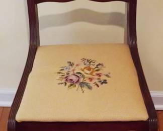25 - Rose Carved Mahogany Chair, Needlepoint Seat 33" x 15" x 19"
