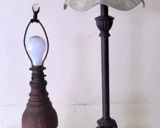 731 - 2 Vintage Lamps - AS IS wooden one is missing plug tallest one is 31" tall
