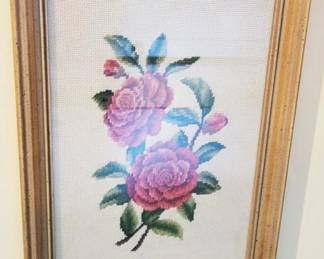 509 - Framed Floral Needlepoint 13.5 x 20
