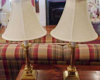 31 - Pair of Brass Table Lamps - 20" tall You are buying a used as-is electric/electronic item. We do not guarantee all components are present, and if it is not expressly stated, it is untested.
