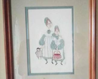 503 - Cross Stitched 'Sisters' Framed Art 16.5 x 13.5
