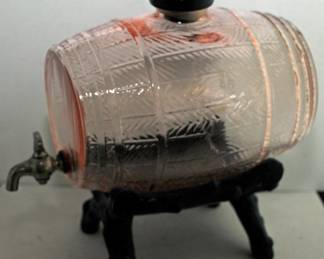 CAMBRIDGE PINK DEPRESSION GLASS KEG DISPENSER GLASS BASE AND BASE