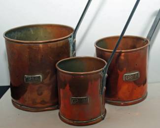 3 COPPER WITHBRASS TAGS GRAIN MEASURES