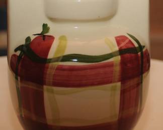 HAND PAINTED PURINTON POTTERY NORMANDY PLAID COVERED GREASE POT